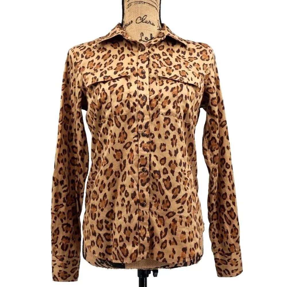 Lauren Ralph Lauren Shirt Women Small Petite‎ Animal Print Button Up 100% Cotton